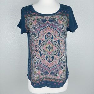 Lucky Brand Boho Print Graphic Tee Blue S